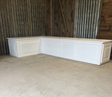 Load image into Gallery viewer, Custom White Banquette- Corner Bench Seat with Storage Drawers