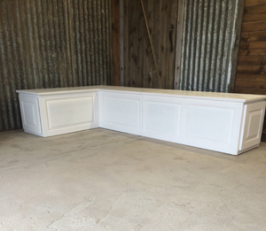 Custom White Banquette- Corner Bench Seat with  Storage Drawers